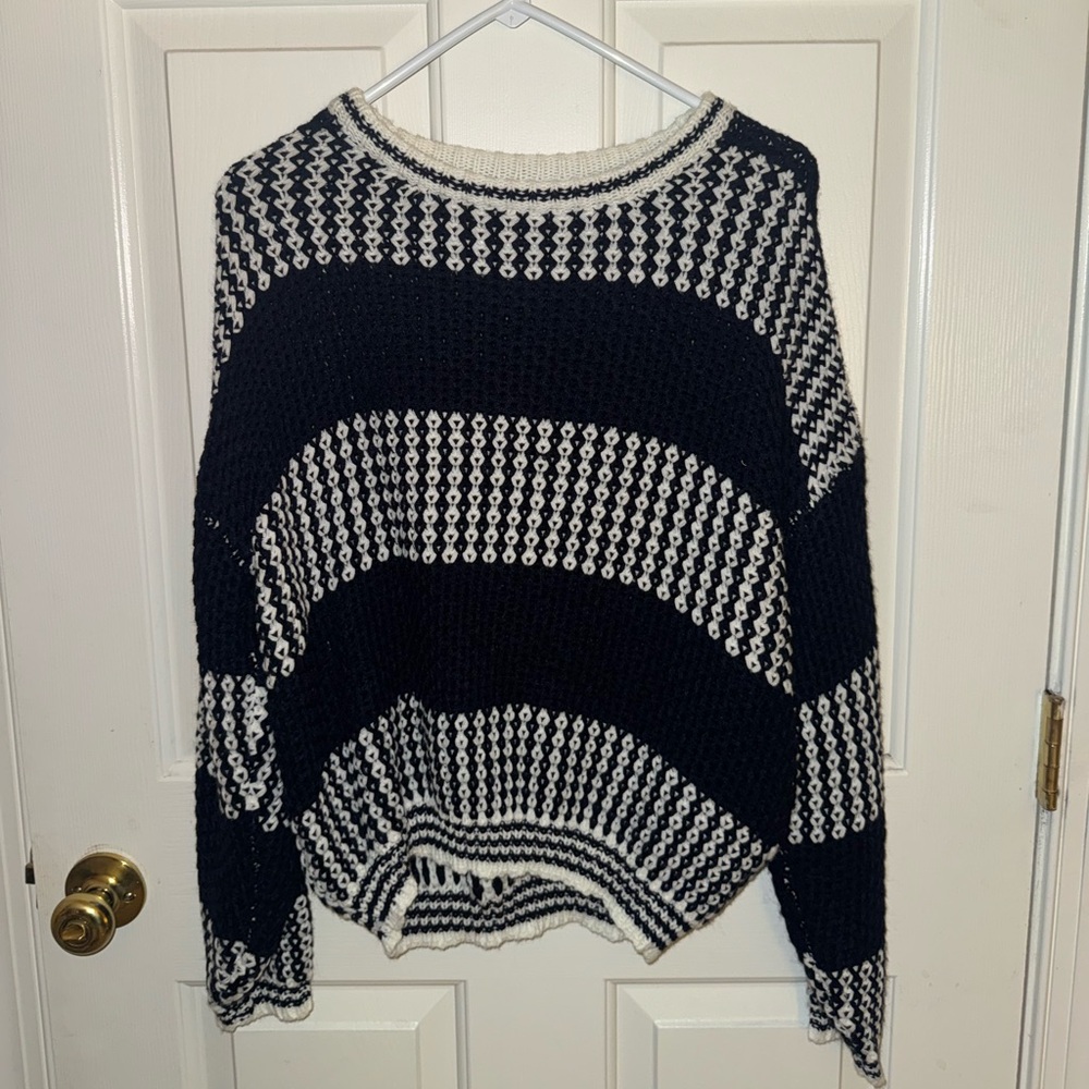 Navy and White Block Oversized Slouched Sweater